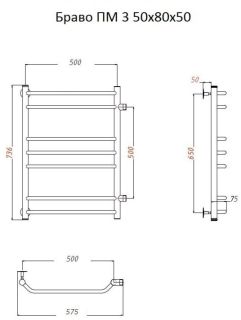 Водяной полотенцесушитель Тругор Браво ПМ 3 50x80x50см хром Браво3/ПМ508050